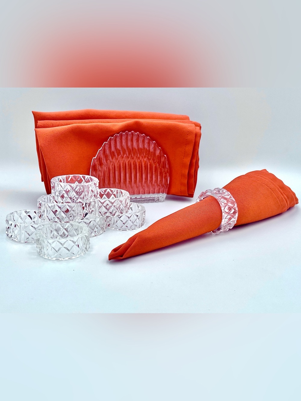 VTG Princess House Royal Highlights #831 Crystal Napkin Holder w 8 Napkin Rings - Picture 2 of 14